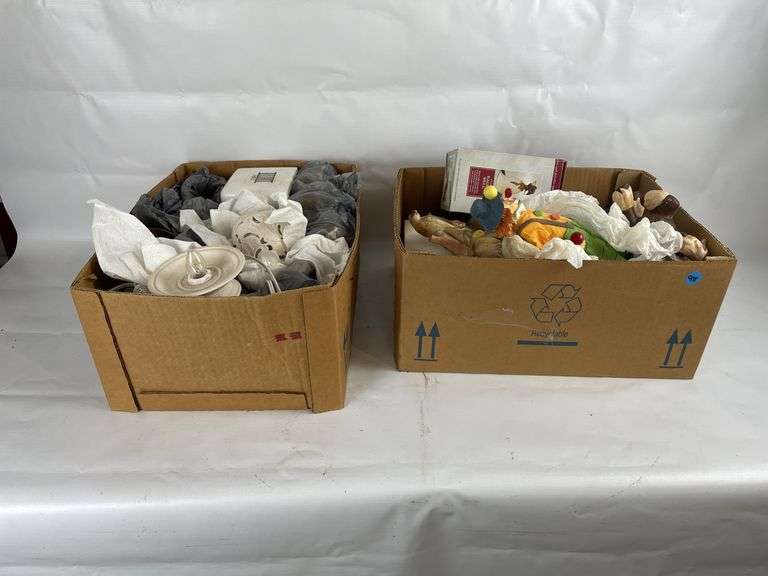 Boxes of Assorted Figurines, Clock, and Decorative Items
