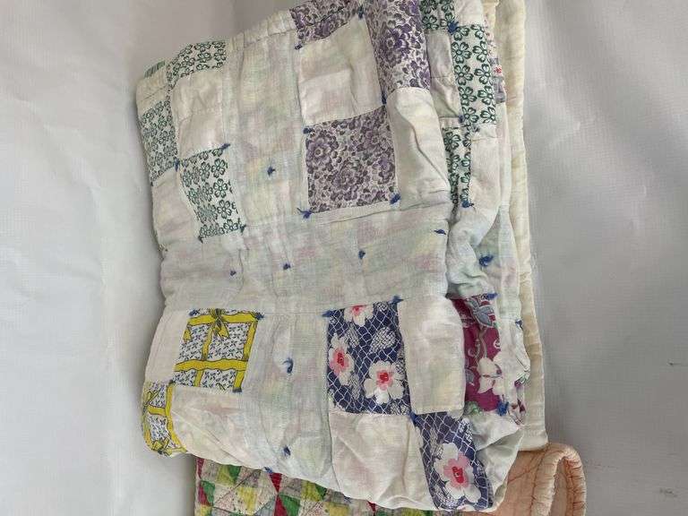 Pair of Quilts with Geometric and Patchwork Designs
