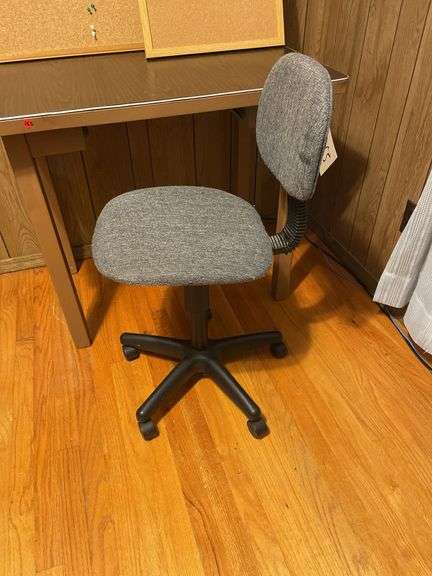 Metal Desk, Rolling Desk Chair, and Cork Boards