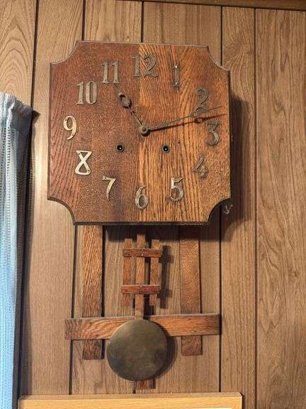Wooden Wall Hanging Clock with Brass Pendulum