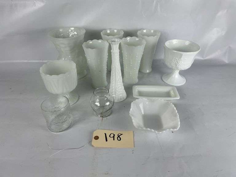 Assorted Milk Glass Collection - Vases, Bowls, and More