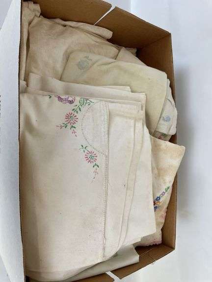 Box of Embroidered Dollies and Table Runners