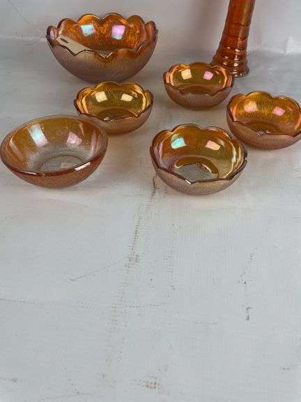 Carnival Glass Bowl and Vase Set of 7