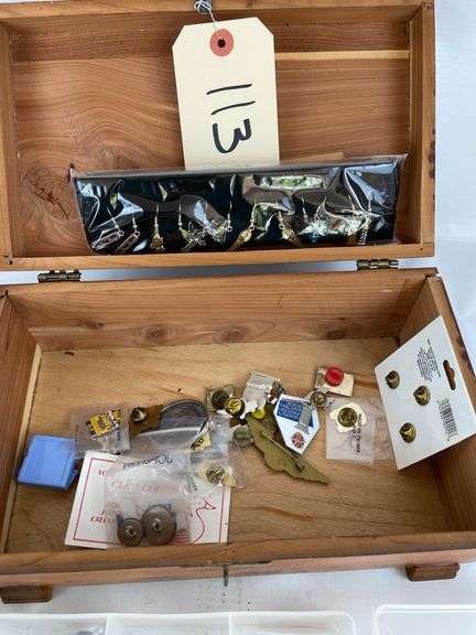 Cedar Jewelry Box with Costume Jewelry and Pins