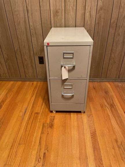 Metal Two-Drawer Filing Cabinet on Wheels