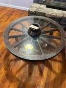 Wagon Wheel Coffee Table with Glass Top