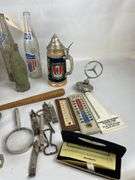 Mixed Lot: Bowling Ball, Roller Blades, Advertising Tins, & Fitness Items