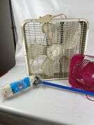 Box Fan, Small Fan, Mop, and Step Stool