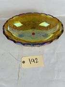 Carnival Glass Footed Oval Bowl