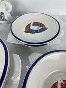 Blue & White Country Goose Dish Set with Plates, Bowls and Vinegar Bottle