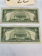 Two $5 Red Seal United States Notes