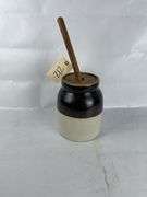 Stoneware Butter Churn with Wooden Lid and Plunger