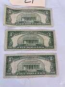 Three $5 Red Seal United States Notes