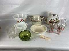 Mixed Glassware Lot: Pitcher, Bowls, and More