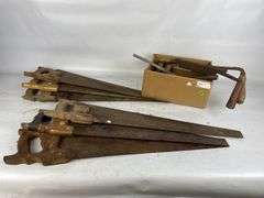 Lot of 6 Handsaws, 2 Draw Knives, and Miscellaneous Tools
