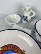 Blue & White Country Goose Dish Set with Plates, Bowls and Vinegar Bottle
