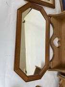 Home Decor Lot: Framed Prints, Wooden Shelves, and Mirror
