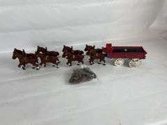 Cast Iron Clydesdales Horse Team with Coach and Barrels