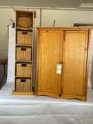 Wooden Cabinet and Basket Stand with Baskets