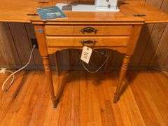 Singer Sewing Machine with Wooden Cabinet and Manual