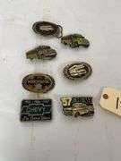 Collection of 7 Vehicle Themed Belt Buckles - School Bus, Chevy, and Camper
