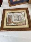 Home Decor Lot: Framed Prints, Wooden Shelves, and Mirror