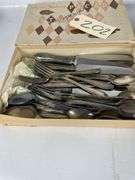 Box of Silverware with Poole Silver Plated Oval Dish