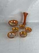 Carnival Glass Bowl and Vase Set of 7