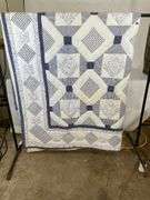 Blue and White Patchwork Quilt - 82" x 80"