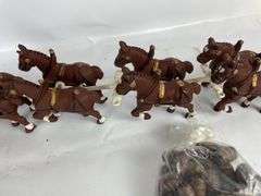 Cast Iron Clydesdales Horse Team with Coach and Barrels