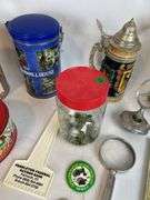 Collection of Advertising Tins, Bottles, Bottle Openers, and Collectibles