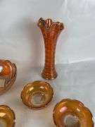 Carnival Glass Bowl and Vase Set of 7
