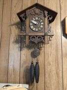 Carved Wood Cuckoo Clock with Pine Cone Weights