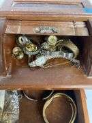 Wooden Jewelry Box with Costume Jewelry & Watches
