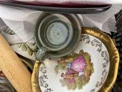 Kitchenware Lot with Punch Bowl, Plates, and Penguin Soda Holder