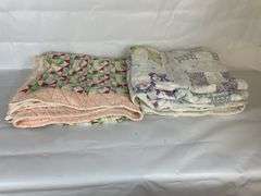 Pair of Quilts with Geometric and Patchwork Designs