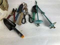 Tool Bucket Lot with Garden Tools and Galvanized Pail