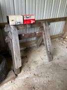 Pair of Wooden Sawhorses with Thrift-T Sawhorse Brackets