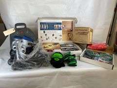 Mixed Lot: Bowling Ball, Roller Blades, Advertising Tins, & Fitness Items