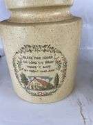 Pink Woven Basket Holder, Porcelain Drink Dispenser and Stone Jug Lamp