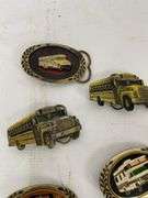 Collection of 7 Vehicle Themed Belt Buckles - School Bus, Chevy, and Camper