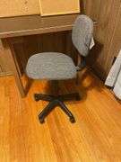 Metal Desk, Rolling Desk Chair, and Cork Boards
