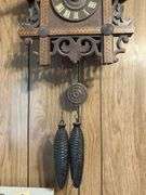 Carved Wood Cuckoo Clock with Pine Cone Weights
