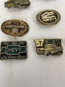 Collection of 7 Vehicle Themed Belt Buckles - School Bus, Chevy, and Camper