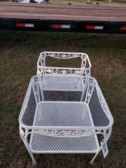 Vintage wrought iron patio furniture- 3 endtables w glass tops image