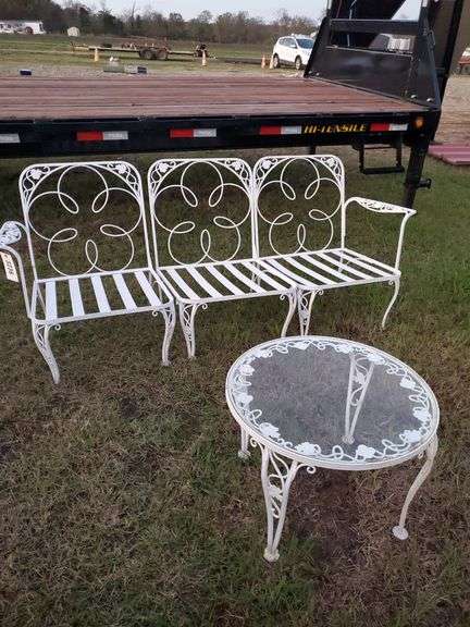 Vintage wrought iron patio furniture- couch and roundtable glass top image