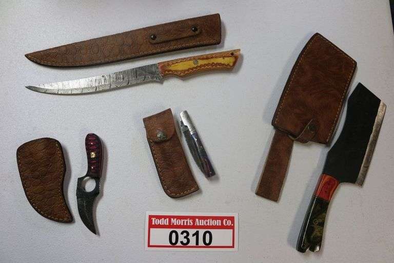 Set of 4 knives with brown sheath handmade image