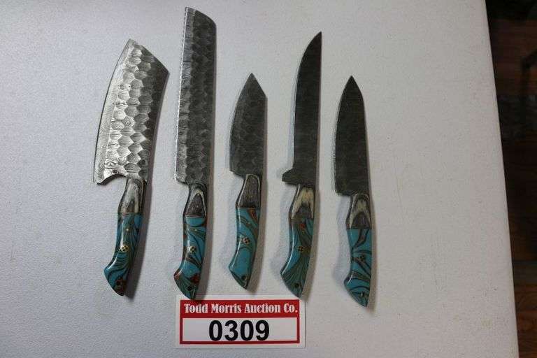 Set of 5- Blue Damascus handmade knife image