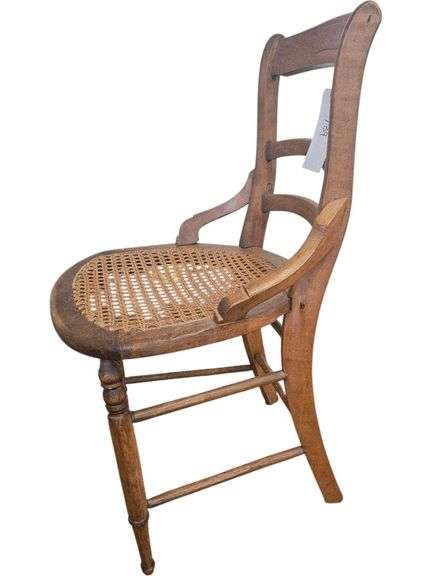Antique Wooden Ladder-Back Chair with Caned Seat image