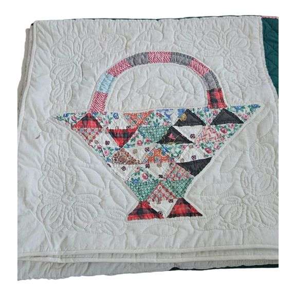 Vintage Hand-Quilted “Basket Pattern” Quilt image